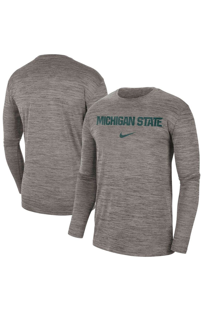Nike Men's Nike Heather Gray Michigan State Spartans Team Velocity Performance Long Sleeve T-Shirt, Main, color, Heather Gray