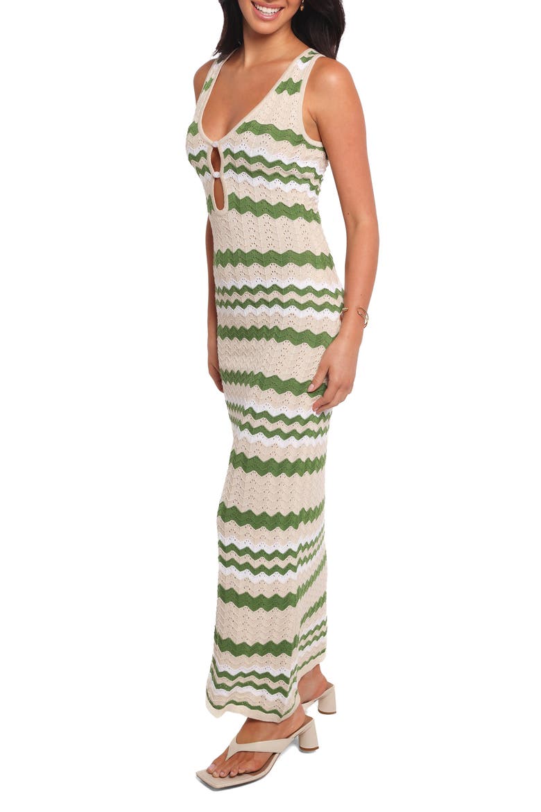 Hubert Chevron Pointelle Knit Maxi Dress, Alternate, color, KHAKI MULTI