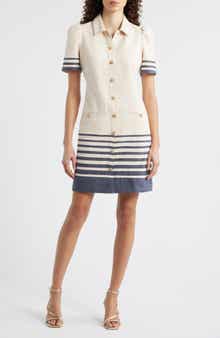 Stripe Trim Snap Front Shirtdress