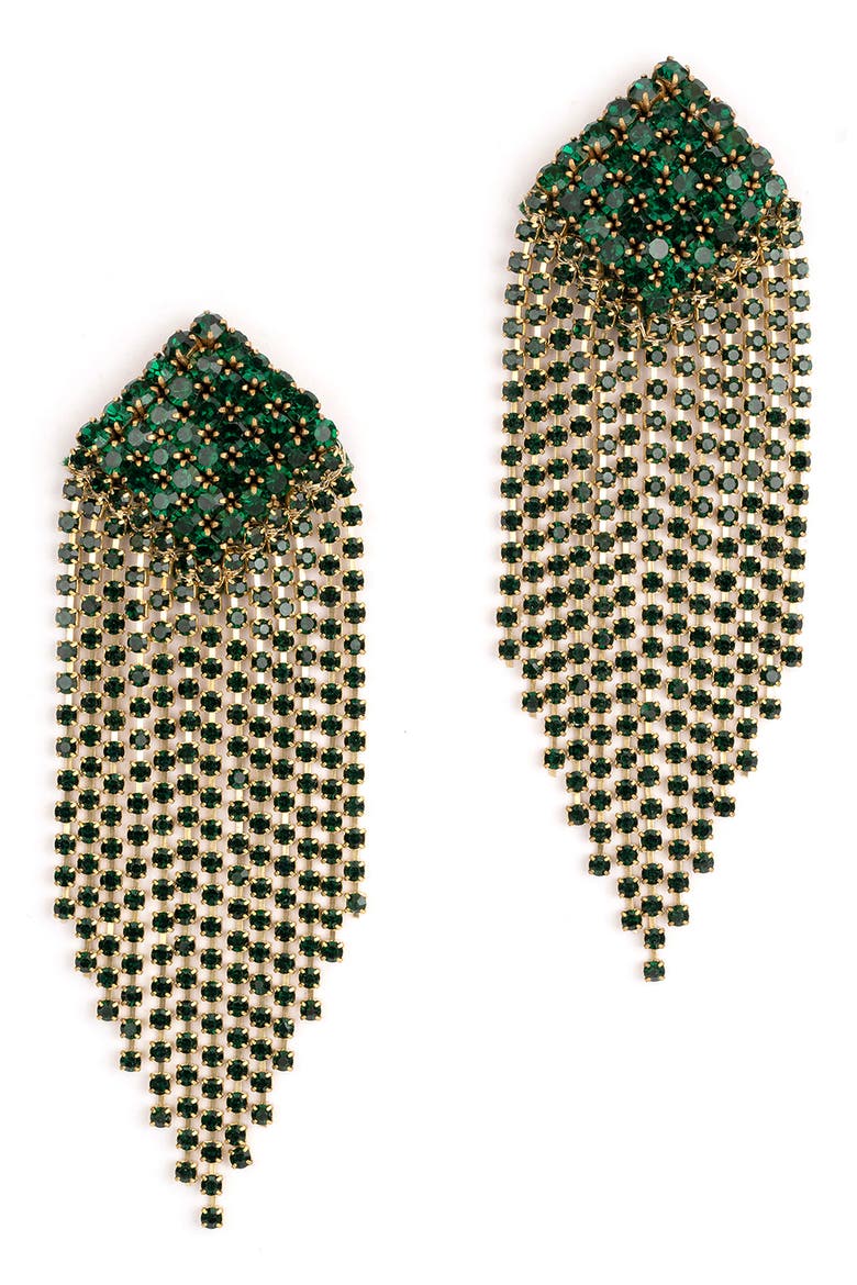 Niomi Crystal Fringe Drop Earrings, Main, color, EMERALD