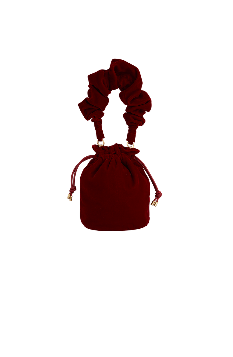 Fable England Red Velvet Bucket Bag, Main, color, Ruby Red