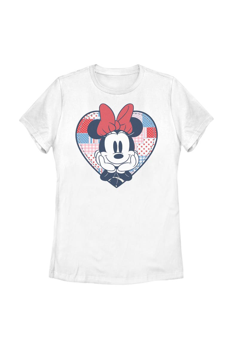 Women's Minnie Mouse Cute Patchwork Heart  Graphic T-Shirt, Main, color, White