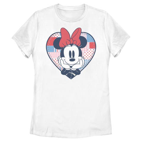 Women's Minnie Mouse Cute Patchwork Heart  Graphic T-Shirt