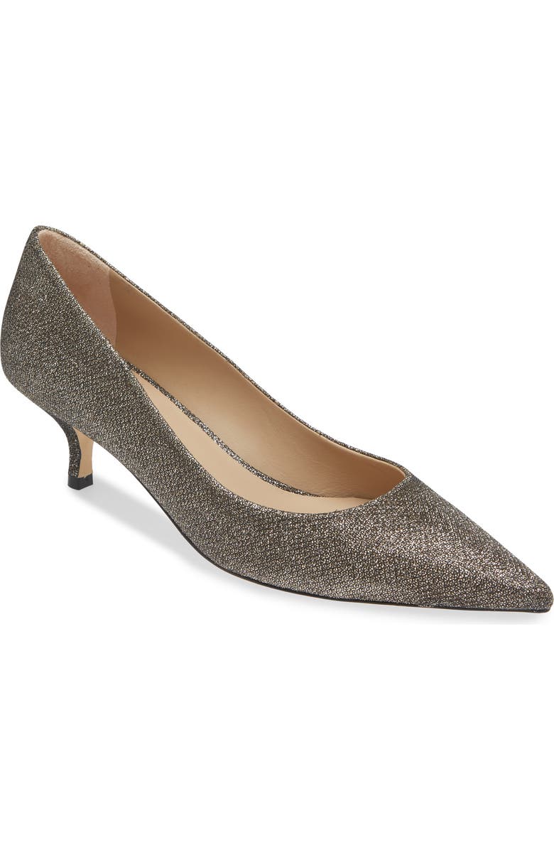 Stuart Weitzman Power Pointed Toe Kitten Heel Pump, Main, color, New Pyrite New Noir