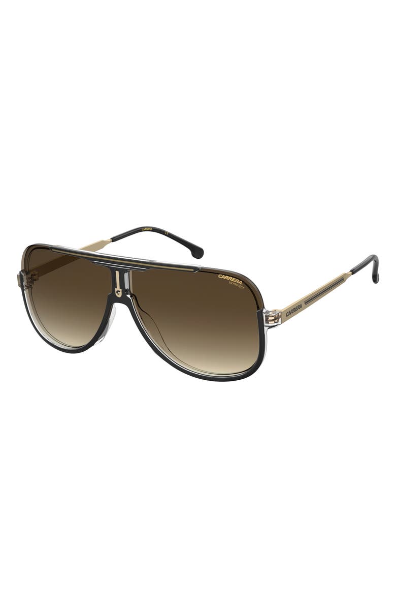 Carrera Eyewear 64mm Oversize Aviator Sunglasses, Alternate, color, Black Gold/ Brown Gradient