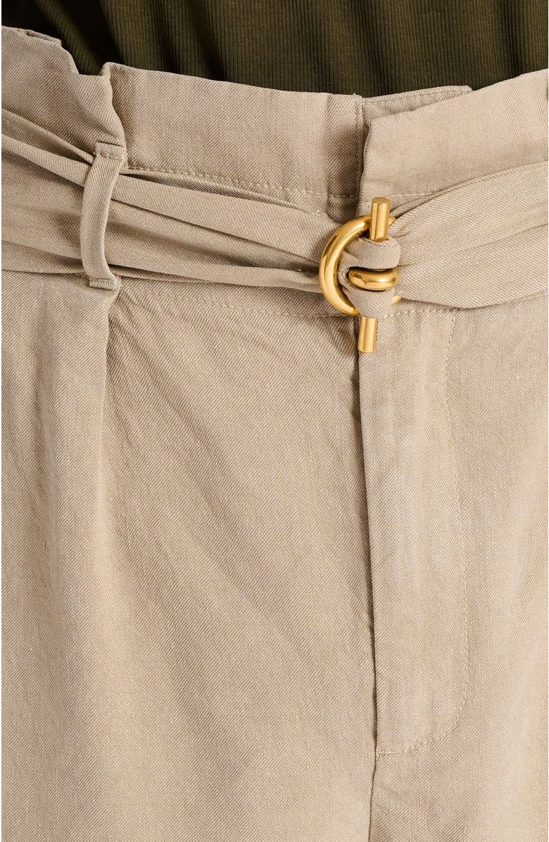 Balmain Cotton and linen Bermuda shorts with T-Bar belt, Alternate, color, Beige