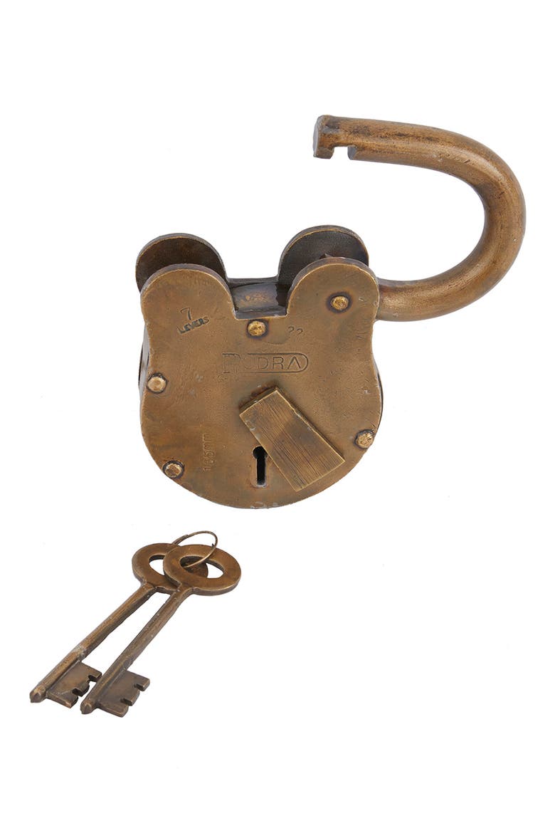 Brass Metal Vintage Lock And Key, Alternate, color, BRASS