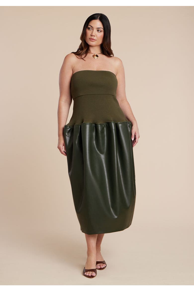 Faux Leather Sweater Mixed Dress, Alternate, color, DARK OLIVE GREEN
