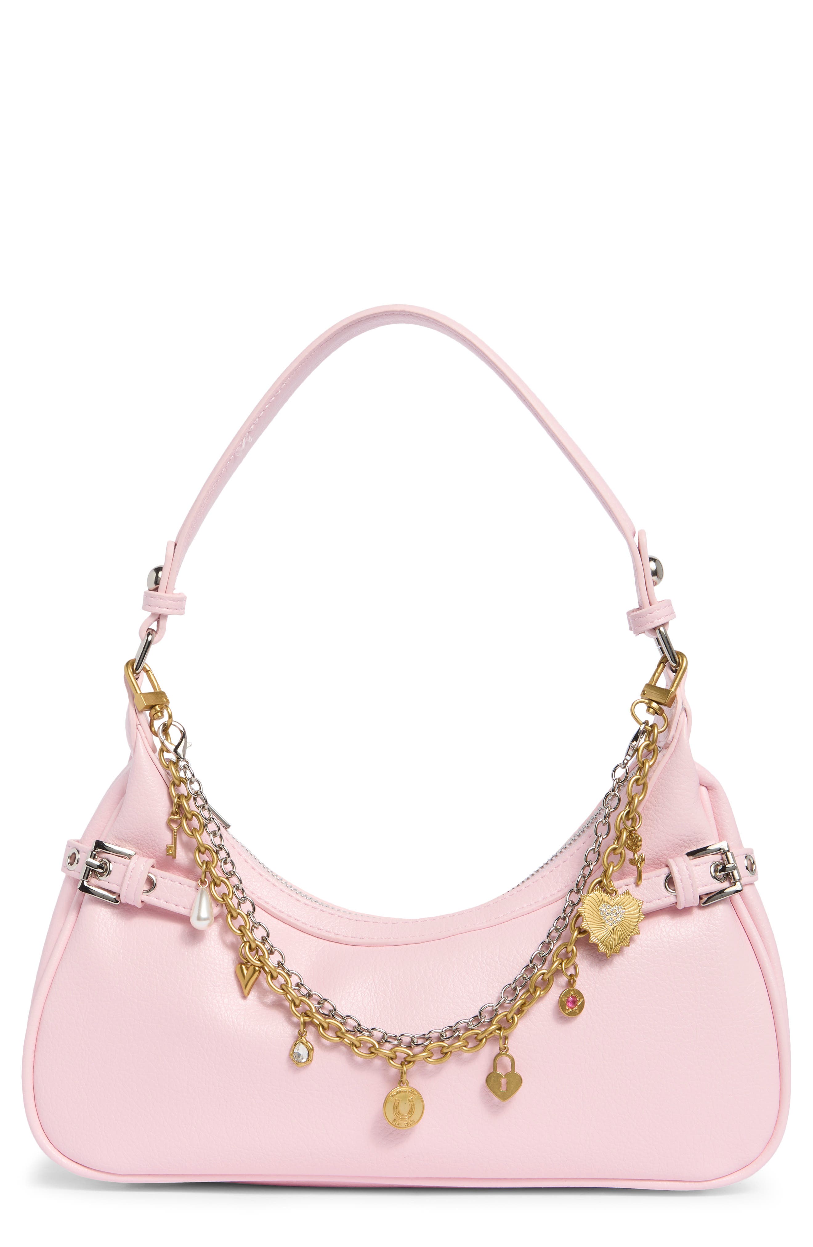 Textured Chain Faux Leather Shoulder Bag, Main, color, BALLET PINK