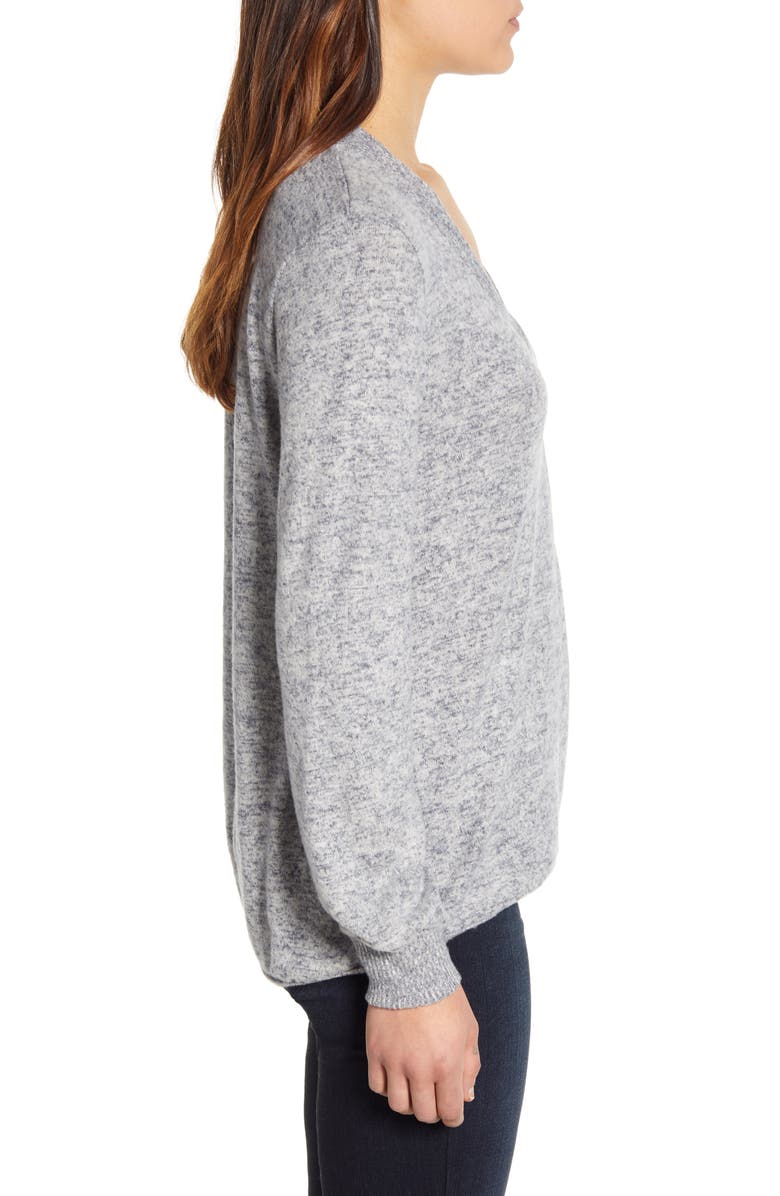 Bobeau Cozy Heathered V-Neck Sweater, Alternate, color, 
