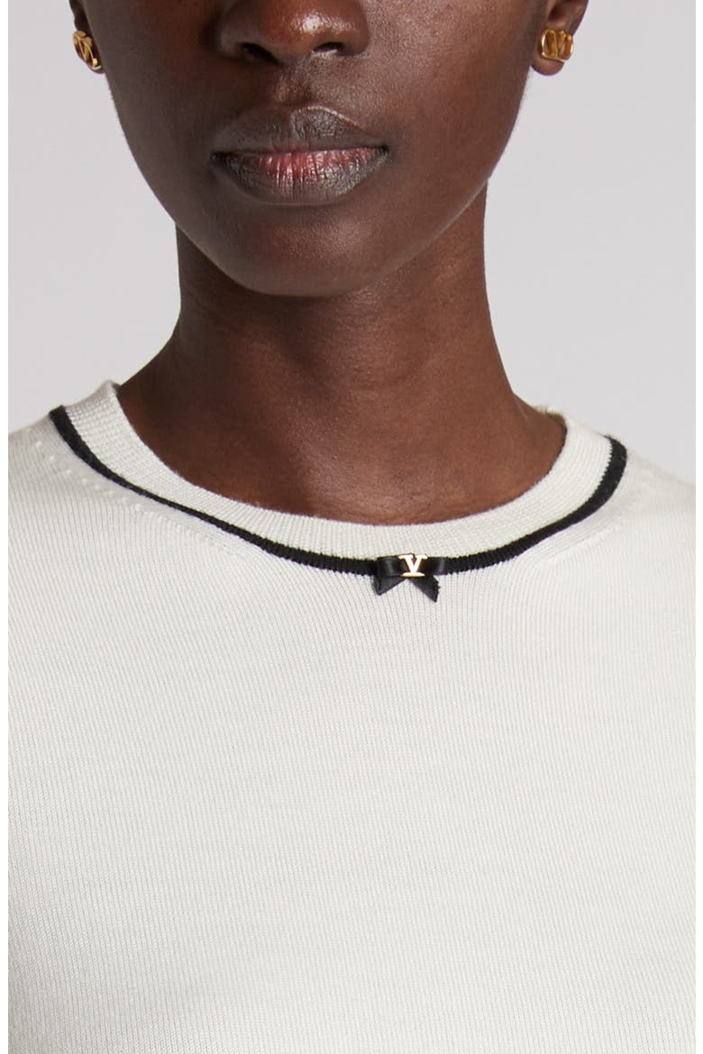 Tipped V-Detail Short Sleeve Wool Sweater, Alternate, color, IVORY/ BLACK