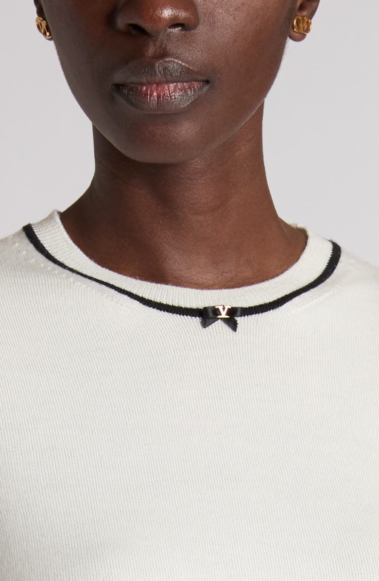 Valentino Garavani Tipped V-Detail Short Sleeve Wool Sweater, Alternate, color, Ivory/ Black