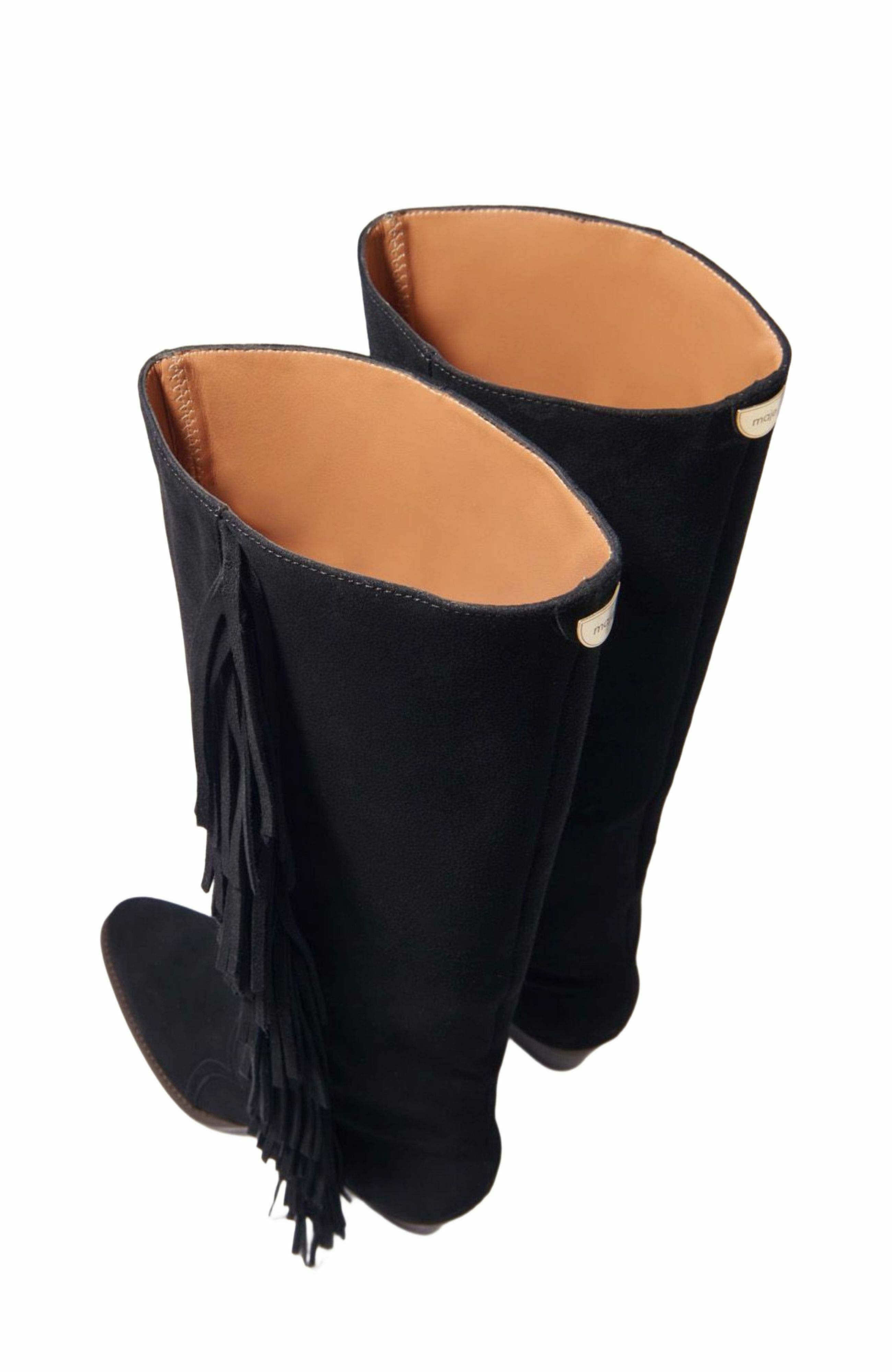 maje Fringed suede cowboy boots, Alternate, color, 