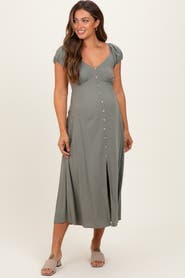 PinkBlush Button Accent Front Slit Midi Dress