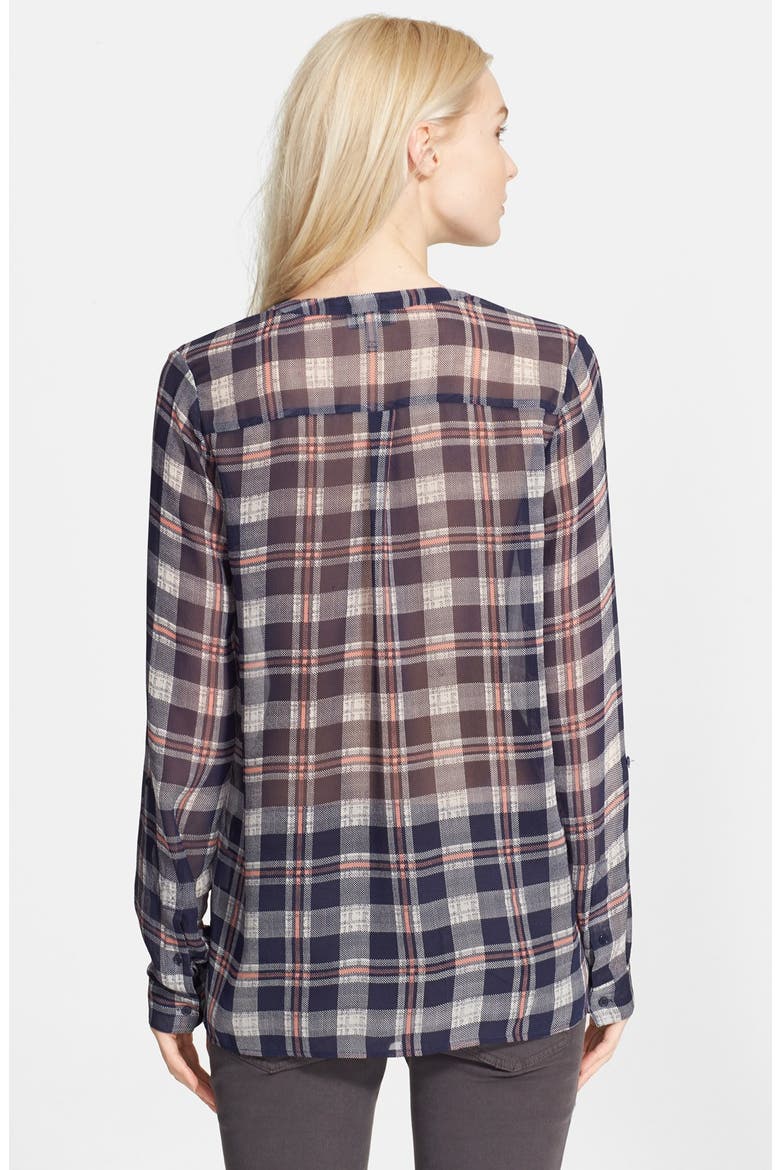 'Nura' Plaid Silk Blouse, Alternate, color, DARK NAVY/ VINTAGE ROSE