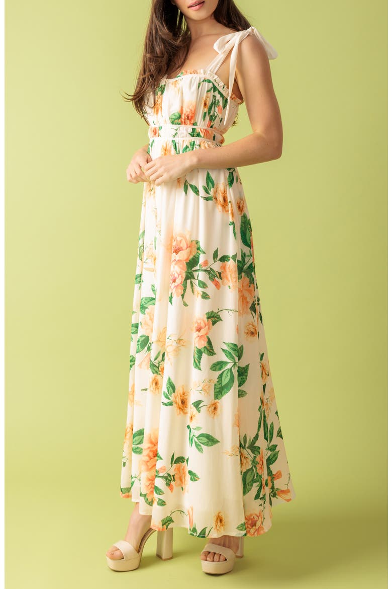 Floral Tie Strap Maxi Dress, Alternate, color, IVORY/ PEACH