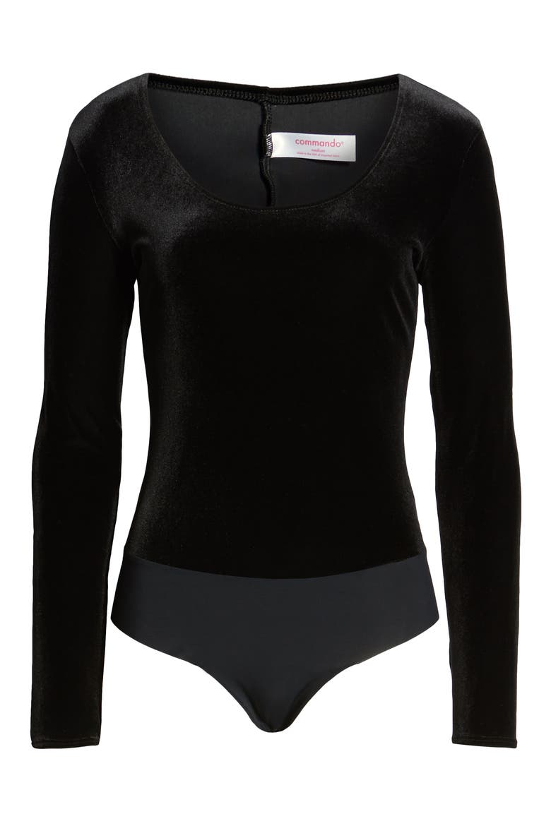 Velvet Thong Bodysuit, Alternate, color, BLACK