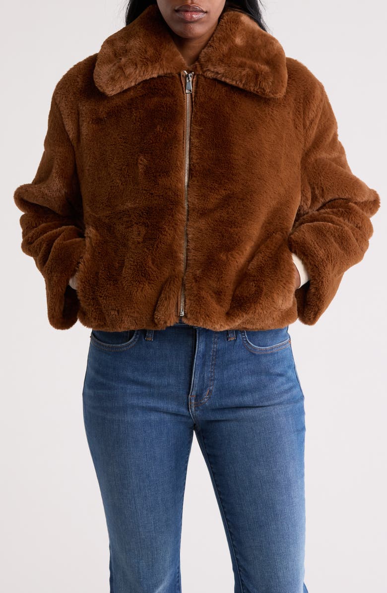 Steve Madden Faux Fur Crop Coat, Main, color, 