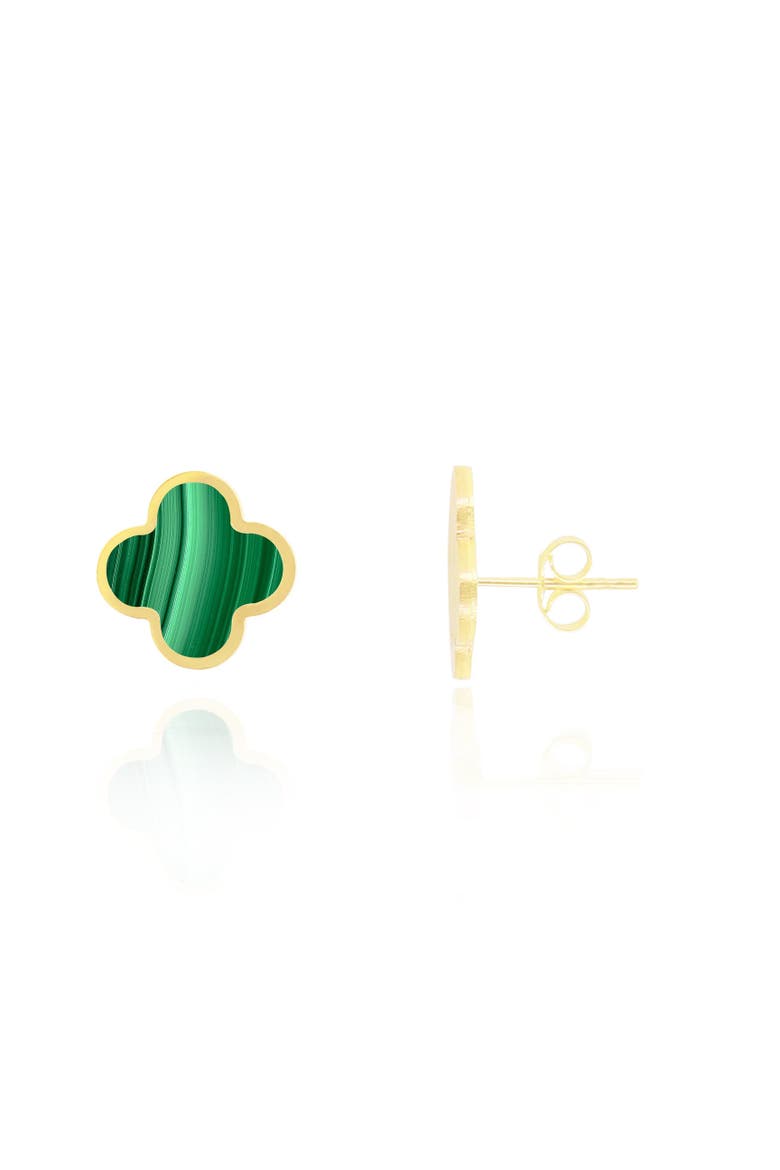 Large Malachite Clover Stud Earrings, Main, color, Malachite