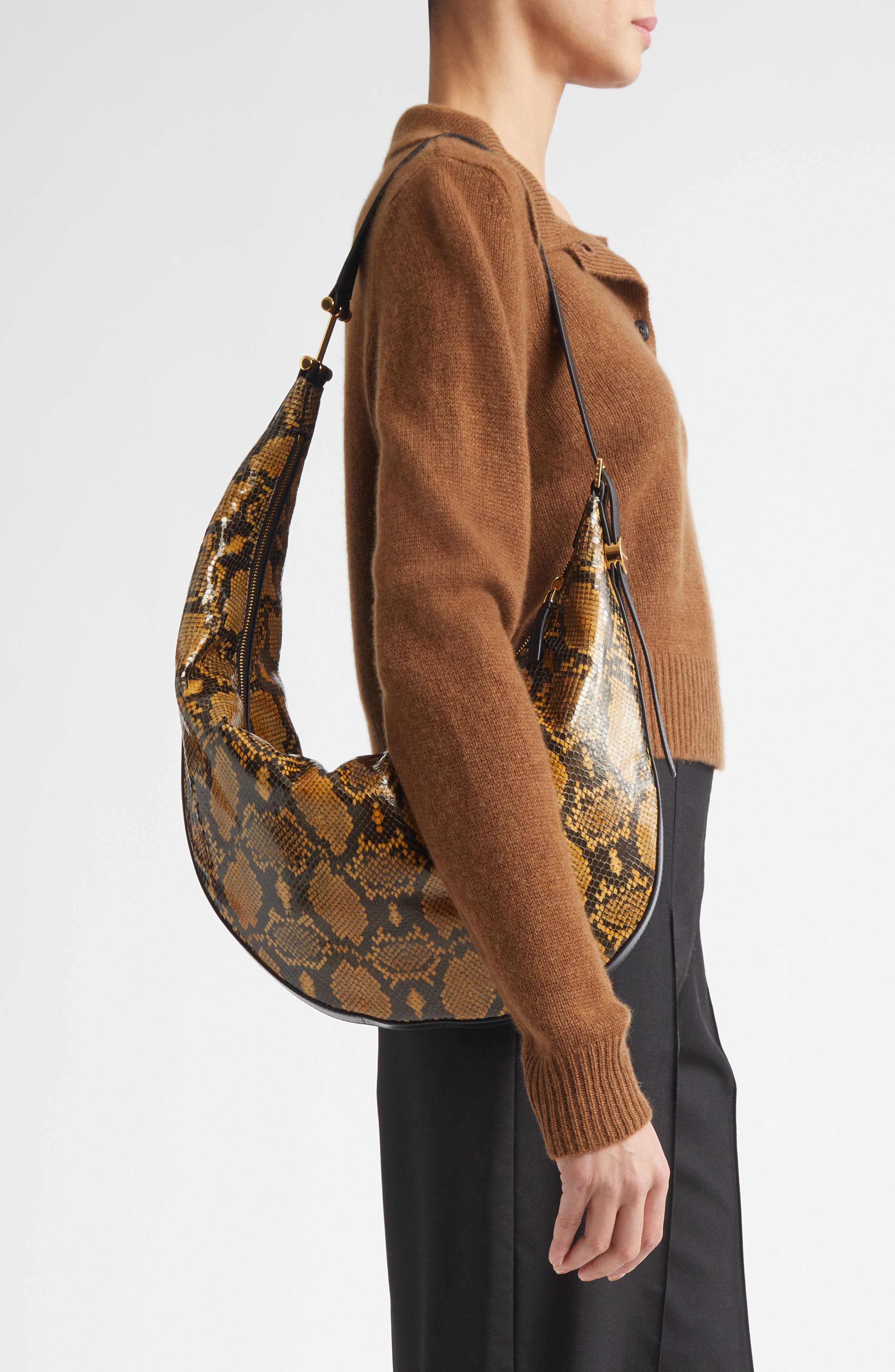 Marni Small Dot Python Print Hobo Bag, Alternate, color, Amber