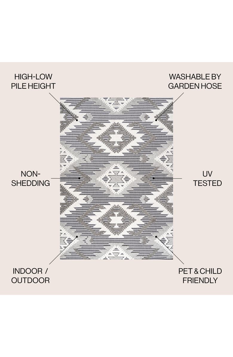 JONATHAN Y Sumak High-Low Pile Neutral Diamond Kilim Indoor/Outdoor Area Rug, Alternate, color, Gray/White/Black