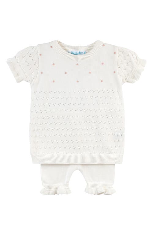 Feltman Brothers Pointelle Knit Short Sleeve Cotton Sweater & Pants Set in Ivory 