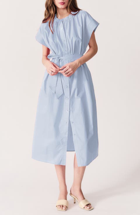 Cancela Cap Sleeve Cotton Poplin Shirtdress