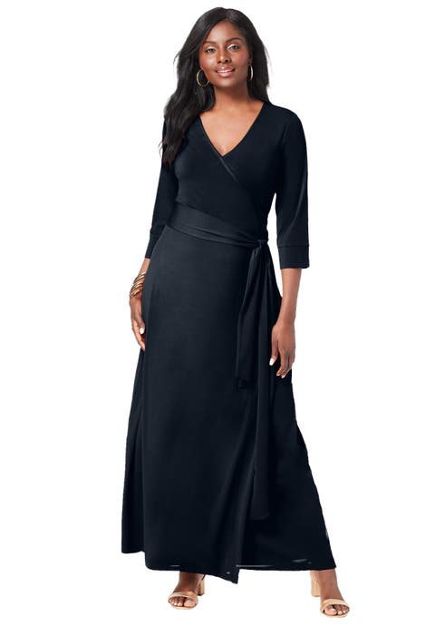 Stretch Knit Faux Wrap Maxi Dress (Plus Available)