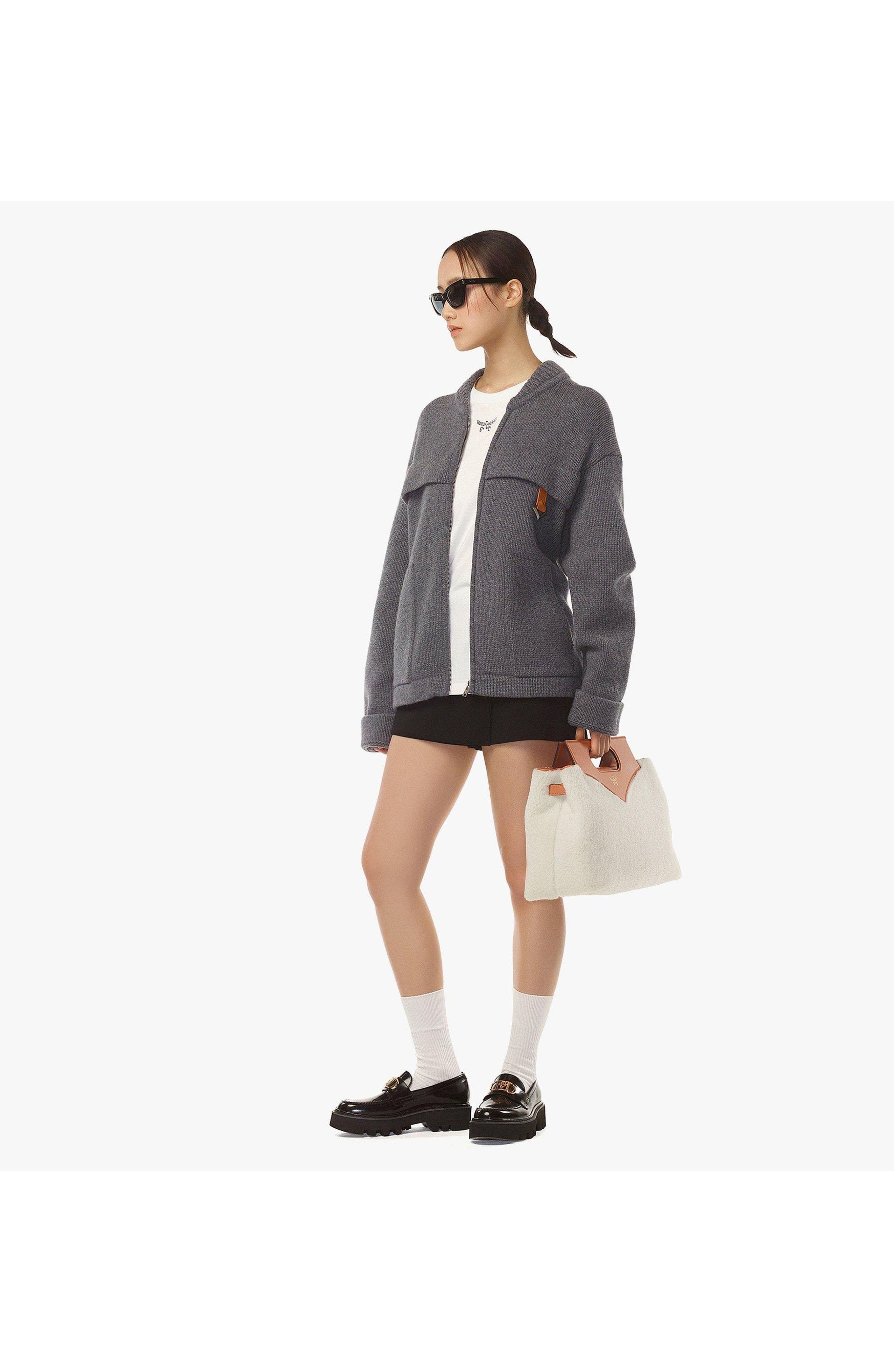 MCM Soft Diamond Shoulder Bag in Shearling and Leather, Alternate, color, White