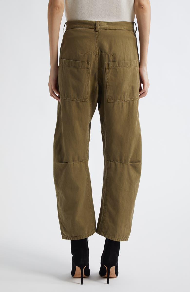 Nili Lotan Shon Barrel Leg Cotton & Linen Twill Pants, Alternate, color, Olive Green
