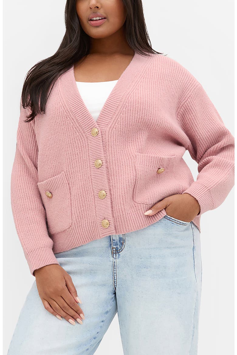 Chloe Plush V-Neck Cardigan, Main, color, BABY PINK