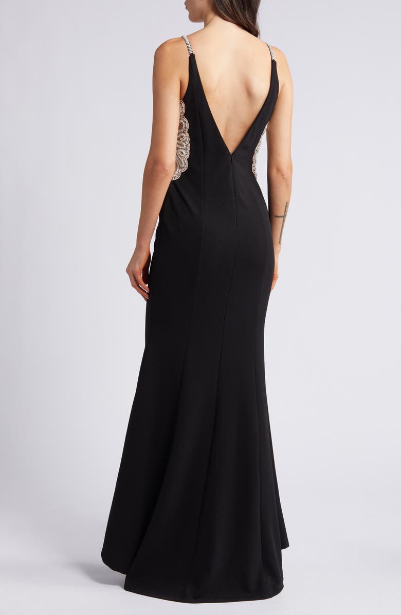 Lulus True Luxe Rhinestone Detail Mermaid Gown, Alternate, color, Black