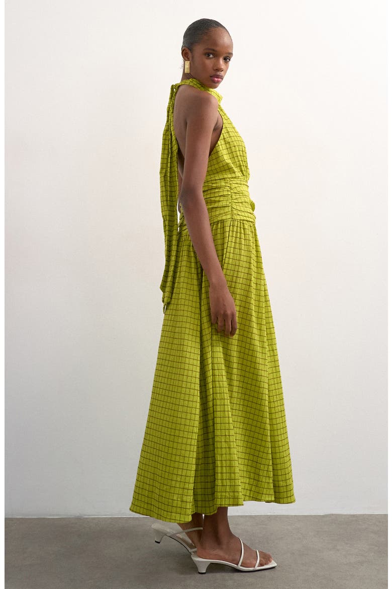 Check Print Halter Maxi Dress, Alternate, color, GREEN