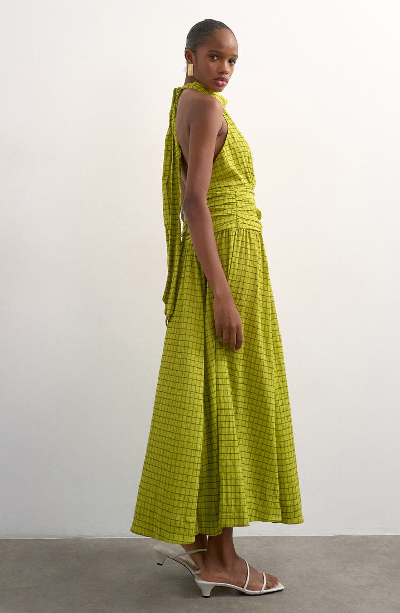 Topshop Check Print Halter Maxi Dress, Alternate, color, Green