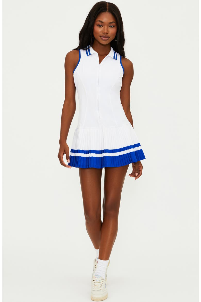 Bria Pleated Zip Front Minidress, Alternate, color, RIVIERA AZURE WHITE