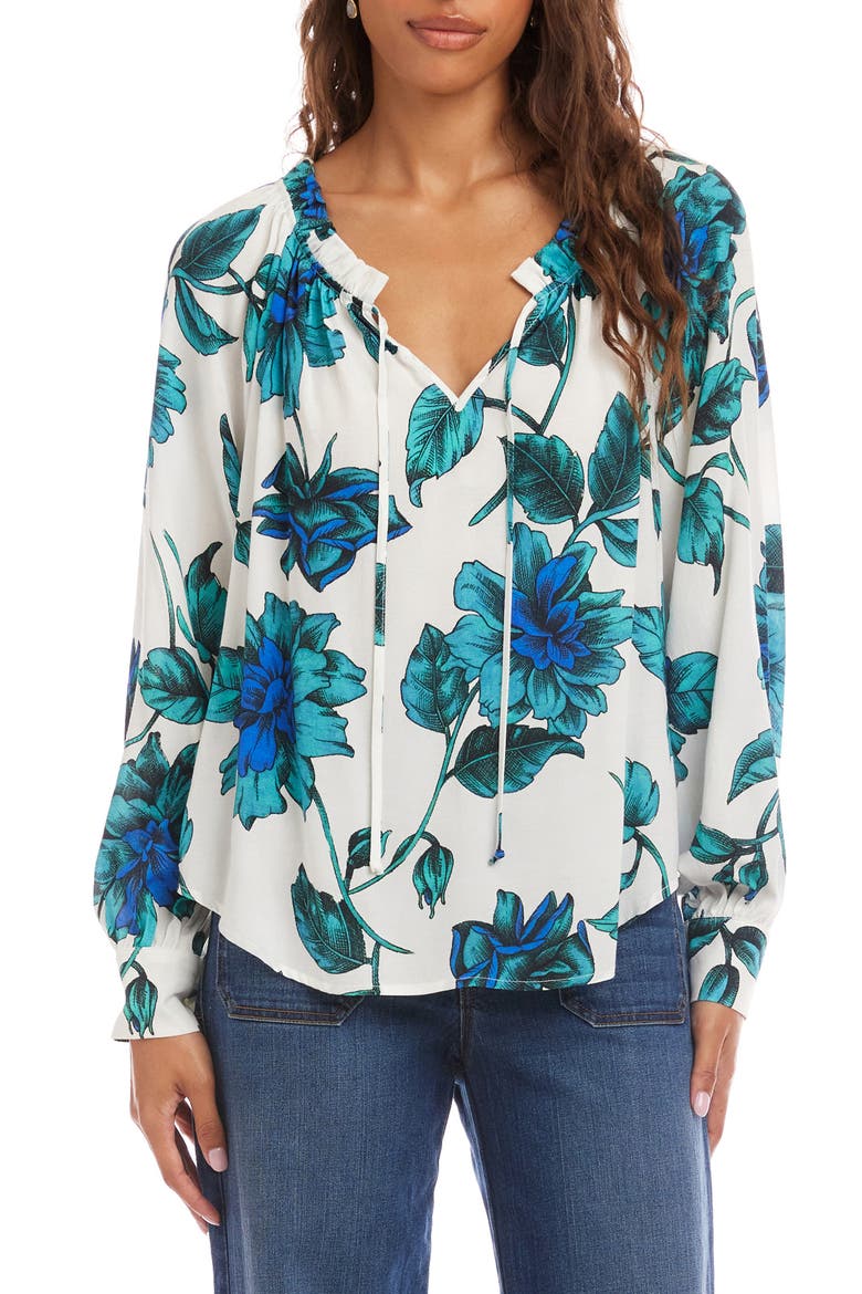 Floral Gathered Neck Peasant Top, Main, color, FLORAL PRINT