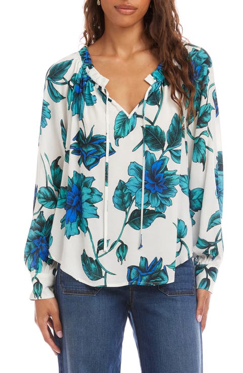 Floral Gathered Neck Peasant Top