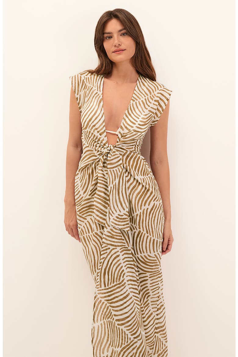Sasha Tie Front Cotton Cover-Up Dress, Alternate, color, BROWN