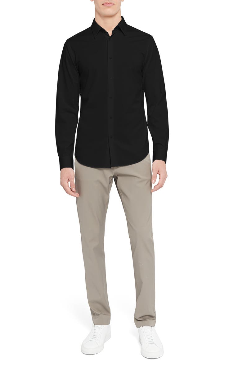 Theory Sylvain ND Structure Knit Button-Up Shirt, Alternate, color, Black