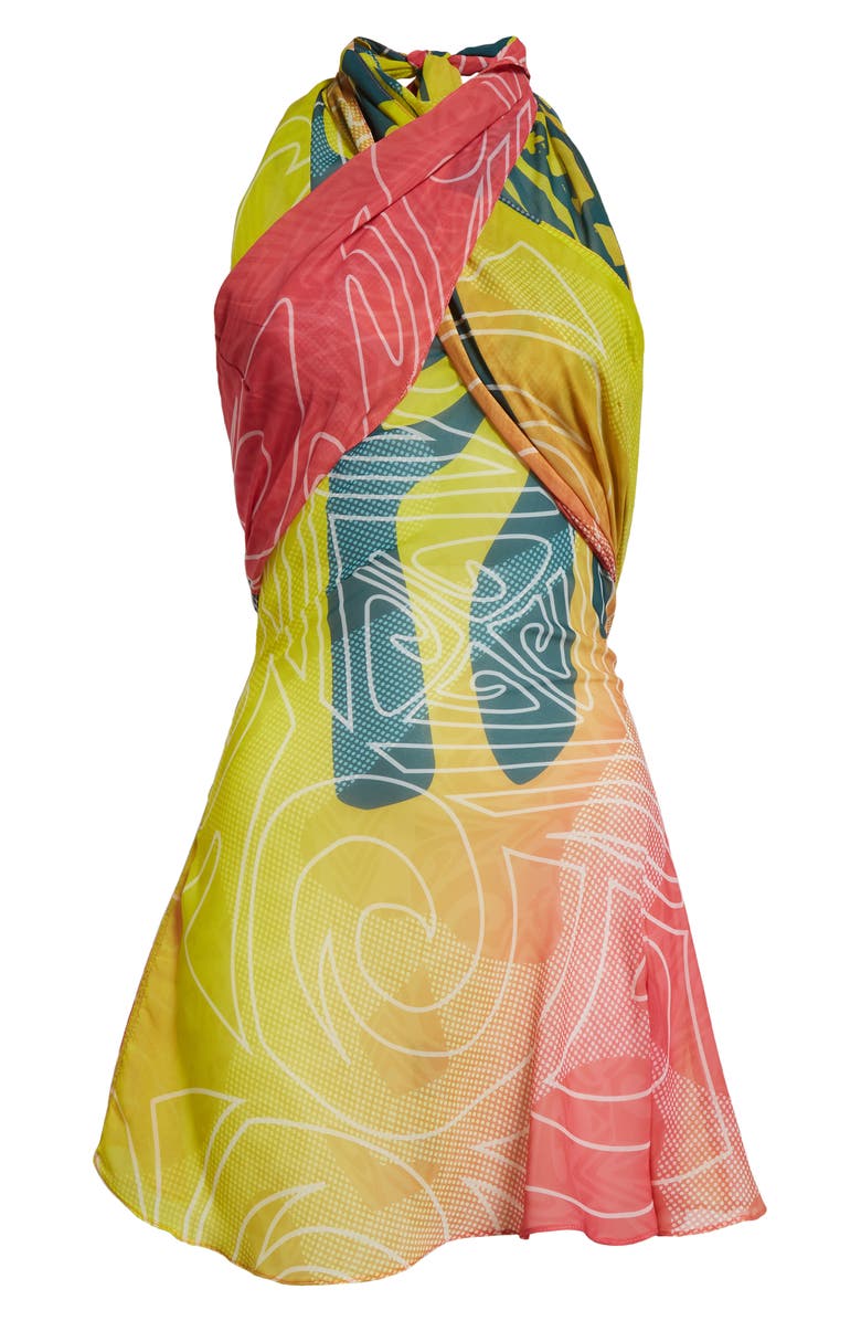 Paolina Russo Wrapped Halter Minidress, Alternate, color, Neon Sunset