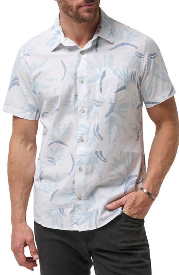 Travismathew The Thick Of It Short Sleeve Button-up Shirt In White Navy