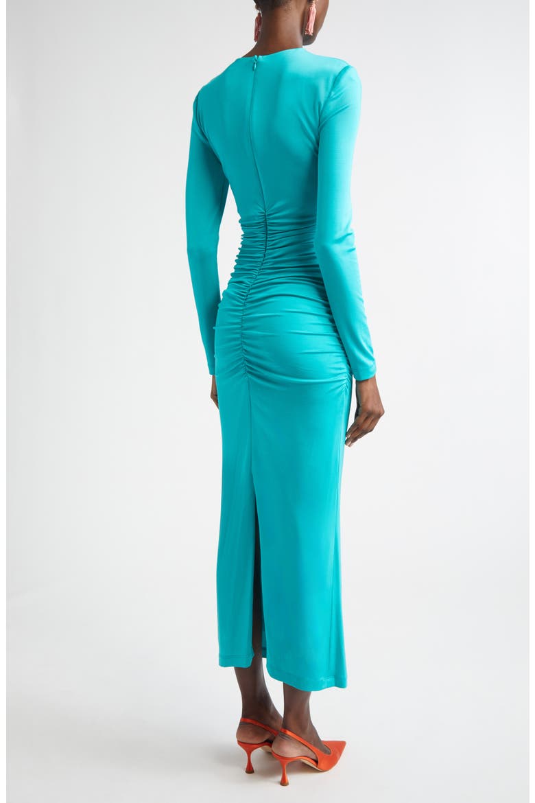 Ruched Long Sleeve Stretch Jersey Dress, Alternate, color, TURQUOISE