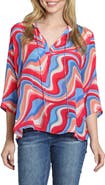 APNY Print Tassel Split Neck Chiffon Top