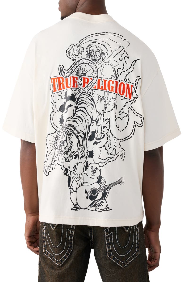 True Religion Tiger Logo Oversize Cotton Graphic T-Shirt, Alternate, color, Winter White