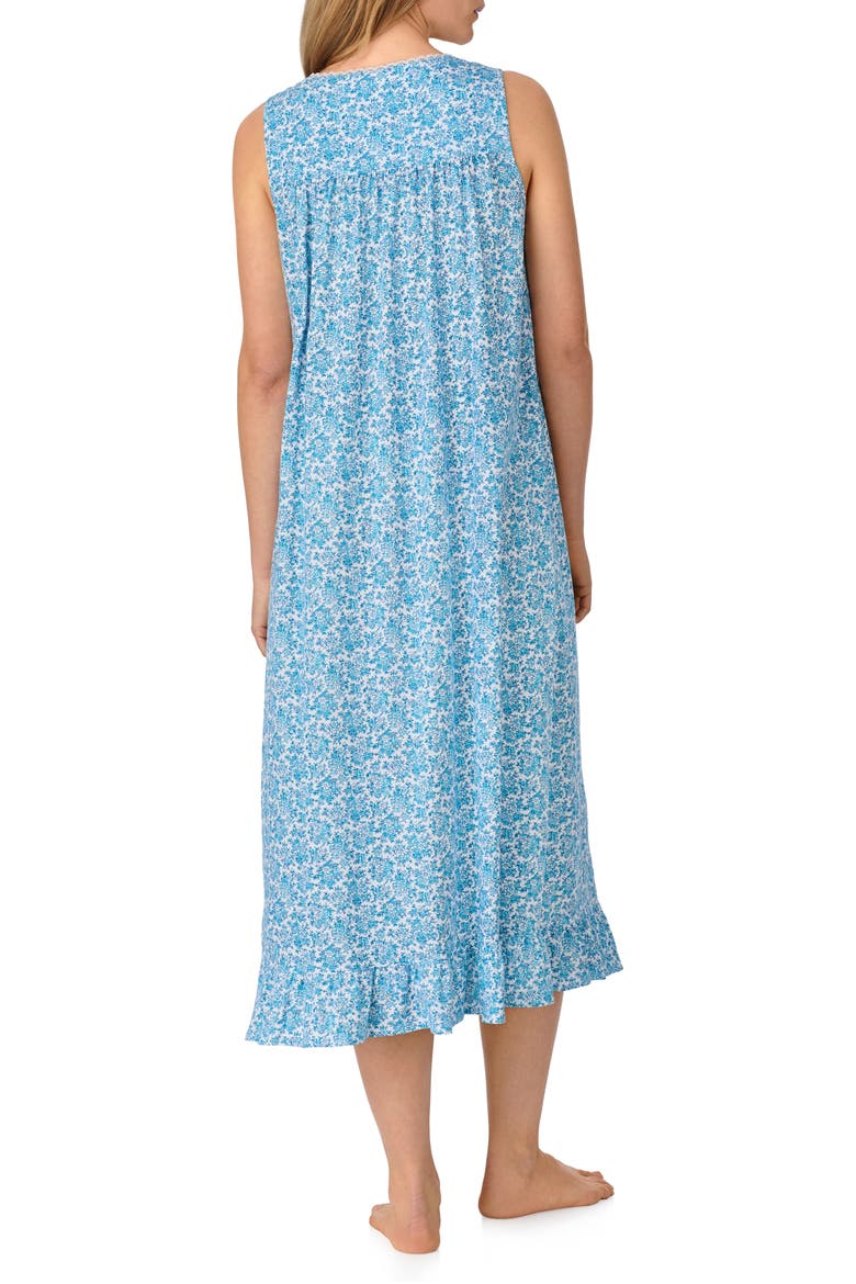 Sleeveless Cotton Ballet Nightgown, Alternate, color, WHITE/AQUA
