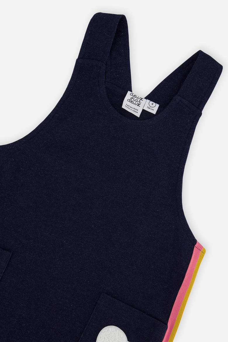 French Terry Appliqué Patch Pocket Overall Dress, Alternate, color, Navy Blue Denim