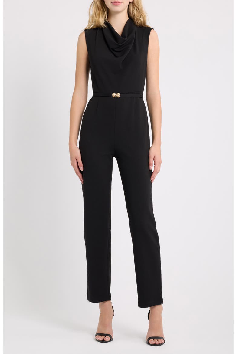 Cowl Neck Belted Jumpsuit, Main, color, ANNE BLACK