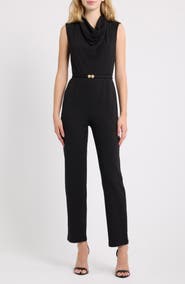 AK ANNE KLEIN Cowl Neck Belted Jumpsuit