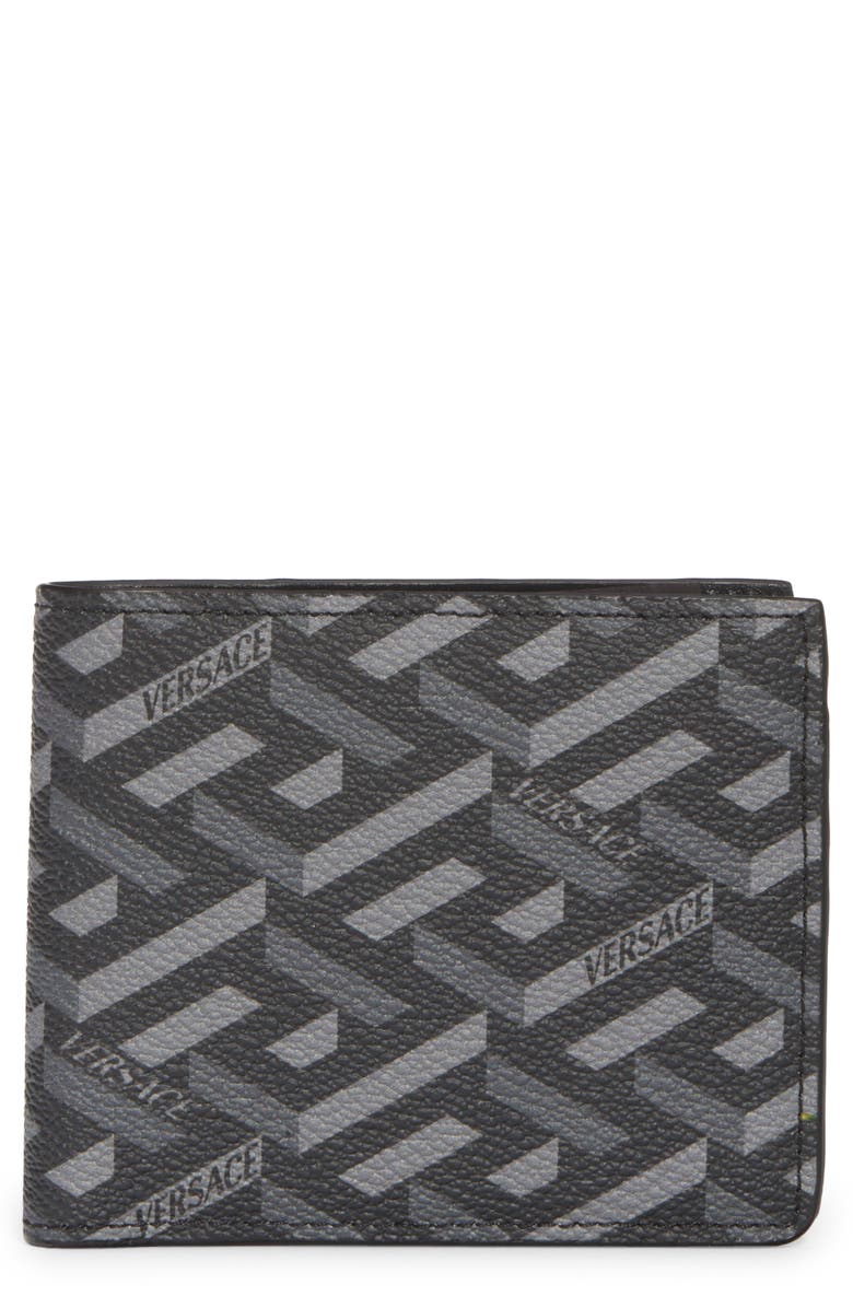 Versace Greca Monogram Faux Leather Wallet, Main, color, 