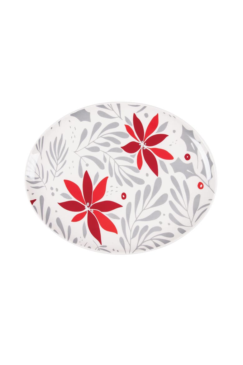 Poinsettia Christmas Oval Platter, Main, color, White